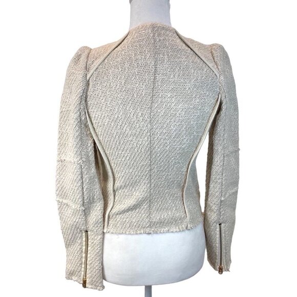 Juicy Couture Cotton Tweed Tan Tailored Italian Fabric Full Zip Fitted Jacket - Picture 2 of 13